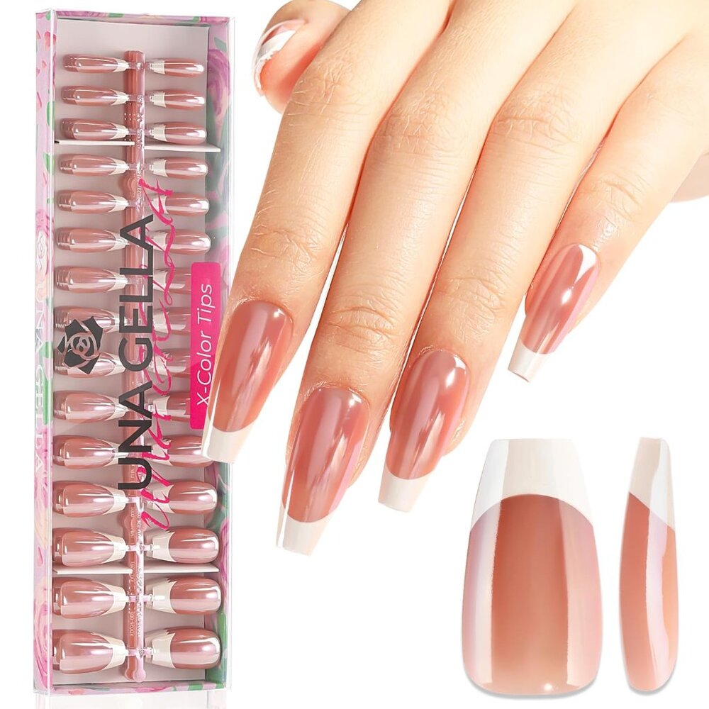NEW UNA GELLA Coffin Press on Nails 150Pcs French Coffin Soft Gel Nail Tips 2 PK